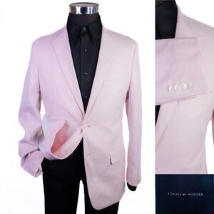 Tommy Hilfiger Stretch Sport Coat Blazer Two Button Pink Cotton Spadnex Pink 40R